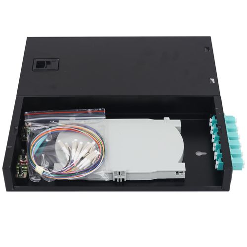 Xunsomten-6 Duplex Mutilmode 12 Port LC-OM3 Rack Mount Enclosure Box and Splice Trays Fiber Cables LC-UPC Kit (Include Pigtail & Couplers)