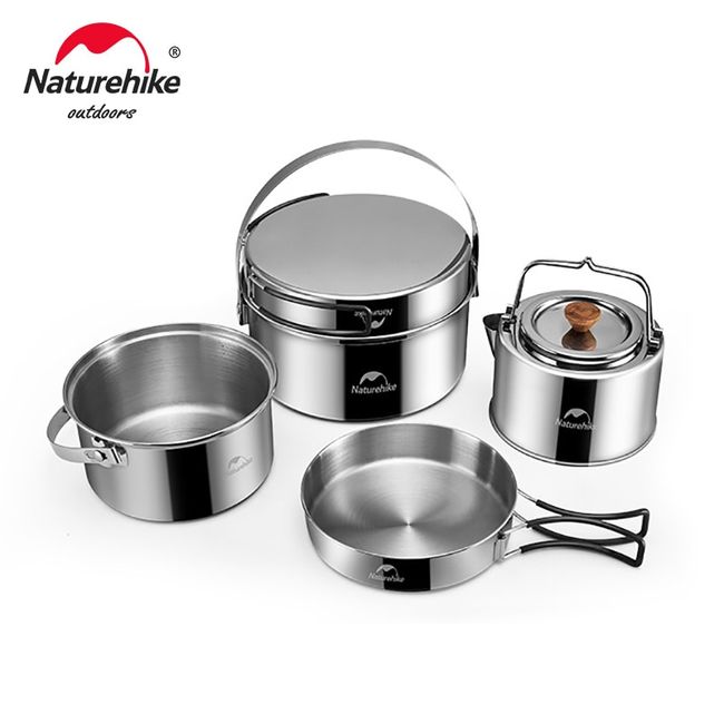 Outdoor Camping Cookware Set with Pot Pan and Kettle