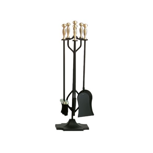 Dagan Five Piece Fireplace Tool Set, Black and Antique Brass