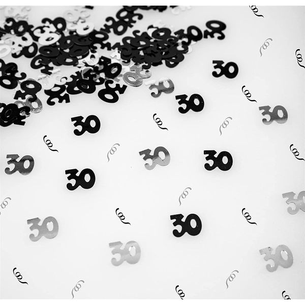 SHATCHI 14g Black & Silver 30th Birthday Confetti Foil Metallic Glitz Table Scatter Sprinkles Age Bday Party Decorations,12mm