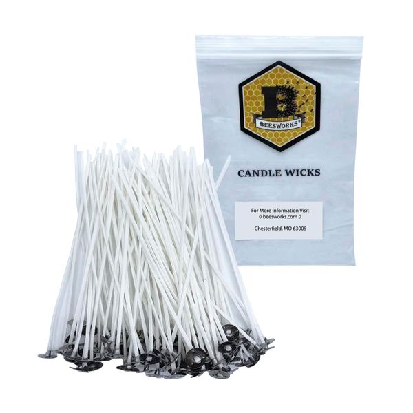 Beesworks 100 Piece Cotton Candle Wick 6" Pre-Waxed for Candle Making, Candle DIY