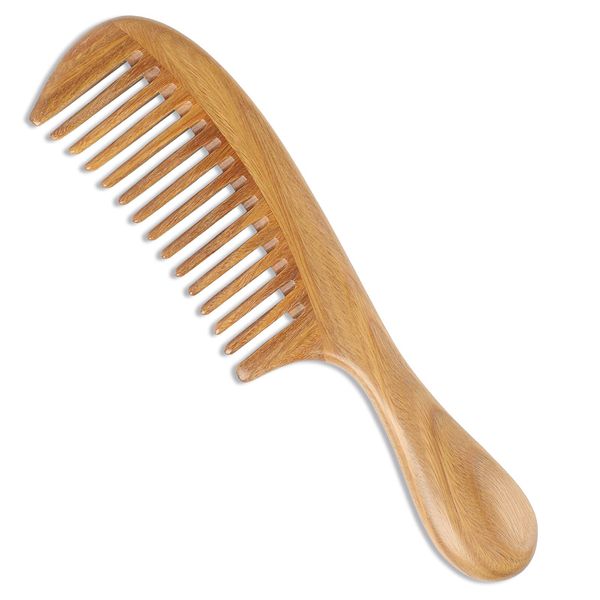 Onedor Handcrafted Green Sandalwood Wooden Comb - 100% Natural, Anti-Static, and Scented Hair Detangler for Men and Women (Wide-Tooth Comb)