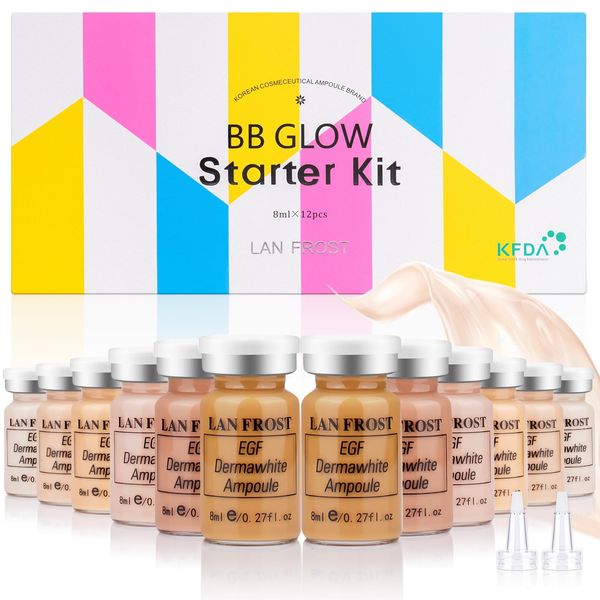 BB Glow Serum Starter Kit Hyaluronic Acid Essence Foundation Skin Care Kit 0.27oz 12 Vials, Combined With Niacinamide and Peptides To Brighten Skin Tone Anti-Aging Foundation 6-Color Mix Pack (Multicolor)