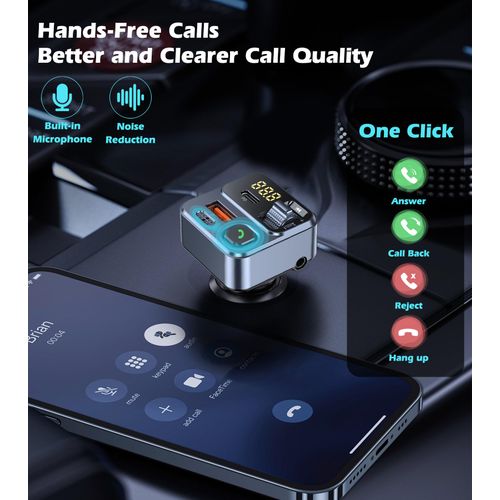 KAIY FM Transmitter Bluetooth Car Adapter, Car Radio Bluetooth 5.3 Transmitter Hands-Free Calling & Music Player, FM Radio Adapter 42W Type C Fast Charging, Support USB Drive