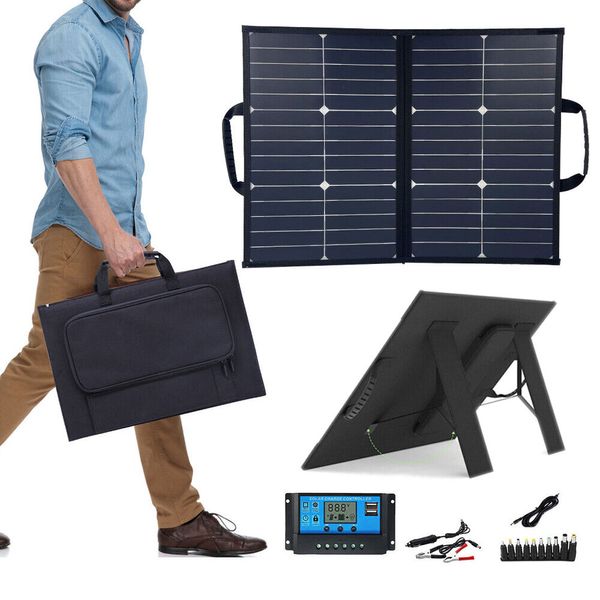 120W Portable Foldable Solar Panel Kit w/Controller Camping Solar Off-Grid Power