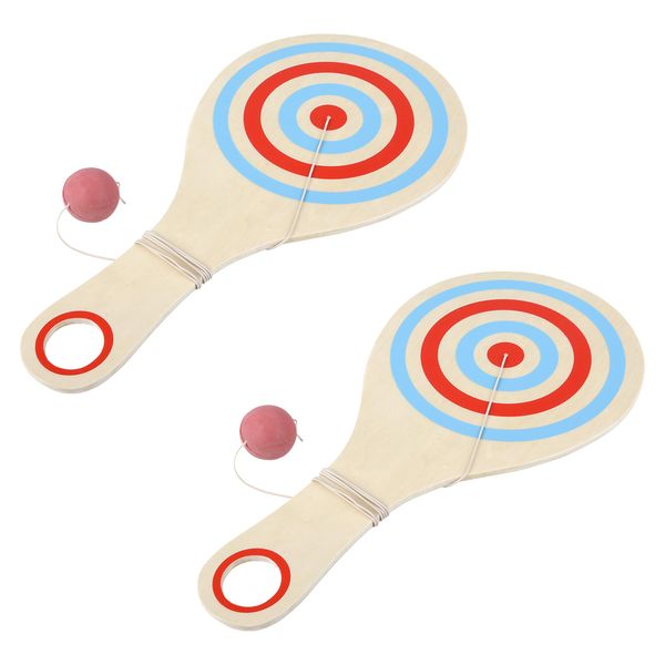 Forest & Twelfth Pack of 2 Bounce Back Paddle Ball Toys, 11.33” Classic Wooden Paddles with Elastic String Ball for Kids and Adults, Indoor and Outdoor Game, Fun and Portable Retro Design