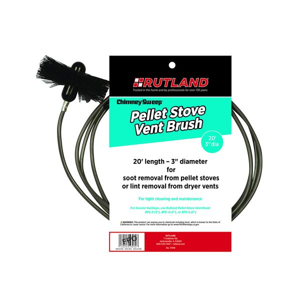 Rutland 3-Inch Pellet Stove/Dryer Vent Brush with 20-Feet Handle