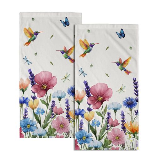 Giwawa Flower Hummingbird Hand Towels Set of 2 Floral Butterfly Soft Fingertip Towels Seasonal Kitchen Dish Towels for Bathroom Home Hotel Decor