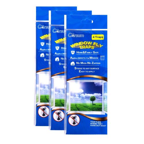 Garsum Fly Clear Window Fly Traps Bug Fly Killer Window Decal Non-Toxic,4 Piece per Pack Total 12 Pices