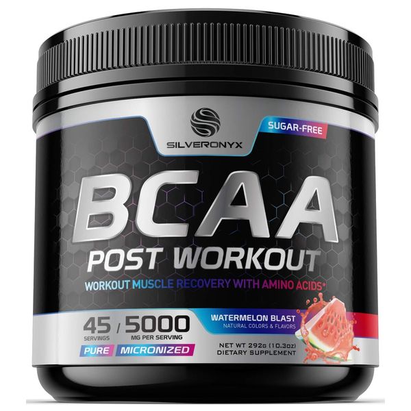 Amino Muscle Recovery Powder with BCAAs - After Workout Recovery Drink for Women & Men - BCAA Branched Chain Amino Acids - Pre Workout Sport Energy Mix - Keto, Caffeine Free, Watermelon - 45 Servings