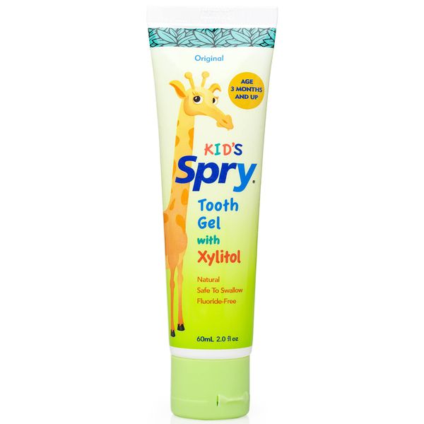 Spry All Natural Kids Fluoride Free Toothpaste Tooth Gel with Xylitol, Age 3 Months and Up Kids Toothpaste, Original 2 Fl Oz (Pack of 1)