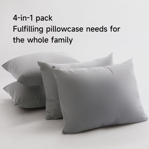 BEITE 4 Pack Pillow Case Protectors Standard -LightGray 20×36 Inches with Smooth Zipper Design -Comfortable and Skin-Friendly Pillowcase