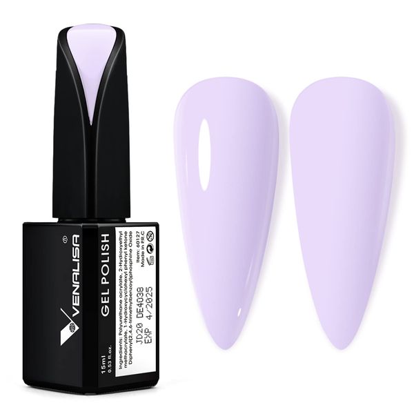 VENALISA 15ml Lavender Purple Gel Nail Polish, Light Purple Gel Polish Pastel Purple Color Soak Off UV LED Nail Gel Polish Nail Art Starter Manicure Salon DIY at Home, 0.53 OZ