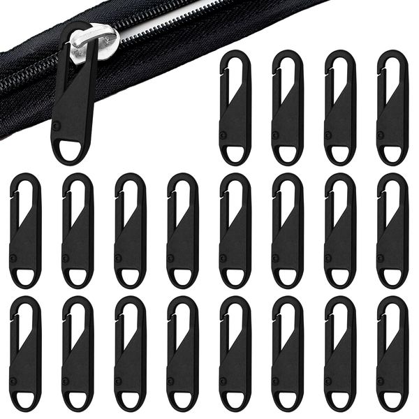 Kasoud Zipper Gripper, 20PCS Replacement Zip Puller, Clip on Zip Replacement, Detachable Universal Zipper Tab Pullers, Zipper Pull Replacement for Purse, Clothes, Jeans, Suitcase, Luggage (Black)