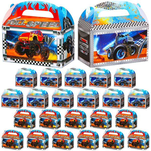 Zonon 24 Pcs Truck Party Favor Bags Racing Car Party Treat Boxes Truck Treat Party Supplies Favor Box for Holiday Birthday Theme Parties Goodie Candy Cookies, 4.8 x 2.4 x 5.2 Inches (Classic Style)