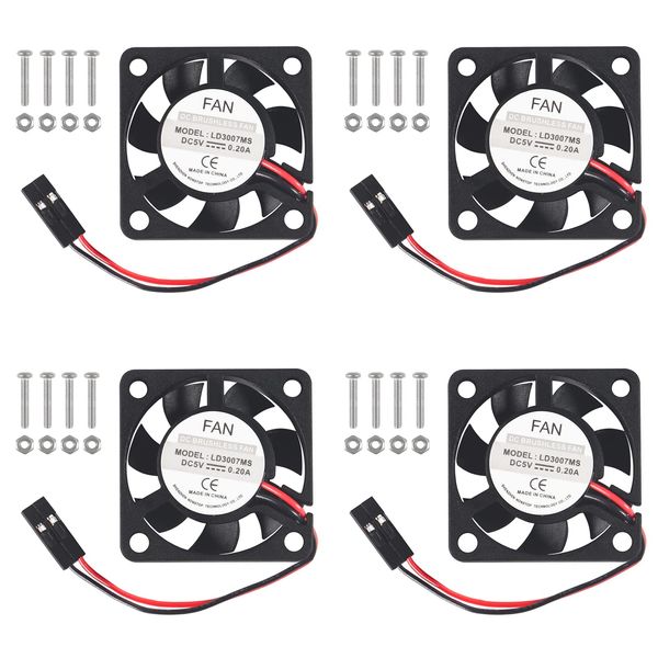 AOICRIE Quiet Fan for Raspberry Pi, 4-Pack Cooling Fan, 3.3-5VDC, Suitable for Pi 4B/3B+/3B/Zero/Zero W or Robot Projects
