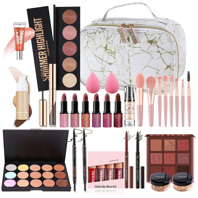 FantasyDay Multifunktions Exquisite Make-up Geschenkset Kosmetik Schmink Kit für Gesicht, Augen und Lippen - Makeup Paletten Schminkkoffer mit Lidschatten Palette, Lippenstift, Rouge, Mascara, Pinsel