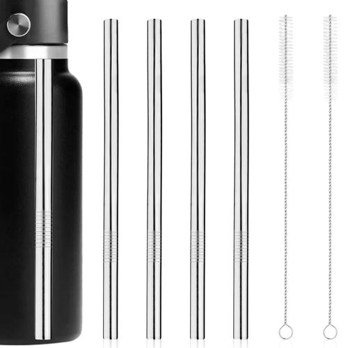 4pcs Metal Straw Replacement for Hydro Flask, Stainless Steel Drinking Straws with 2pcs Cleaning Brushes Water Bottle Parts Accessories Compatible with Hydroflask 32oz Wide Mouth Bottle