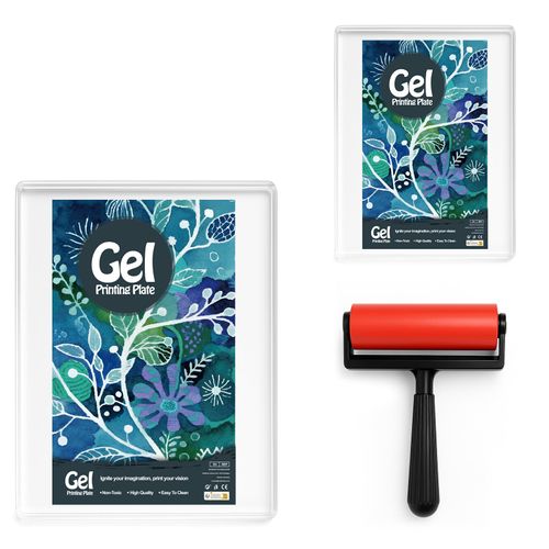 INNOVAYOU 5 * 7 and 8 * 10inch Gel Plate, Waterproof and Washable Gel Printing Plate with Press Rubber, Suitable for Card Making, Arts and Crafts, Scrapbooking, Diary, Home Decoration