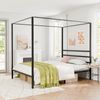 Metal Canopy Platform Bed Frame w/ Steel Slats Support No Box Spring Needed