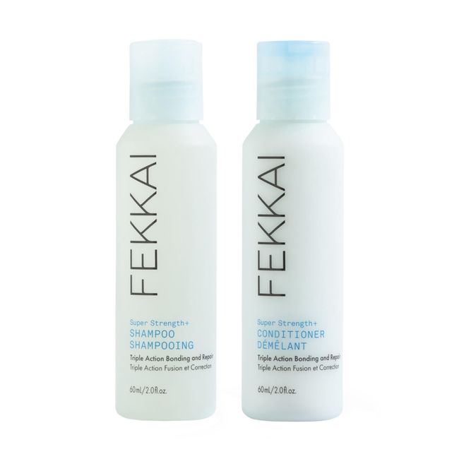 FEKKAI Super Strength+ Shampoo + Conditioner - 2 oz Bottle of Each (Travel Size) - Bonds, Repairs & Protects for 3x Stronger & 4x Smoother Hair - Salon Grade, EWG Compliant, Vegan & Cruelty Free