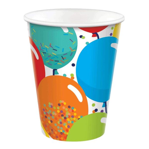 Amscan Birthday Celebration Paper Cups - 9 Oz (50 Pcs) - Multicolor Disposable Drinkware - Perfect for Birthdays & Parties