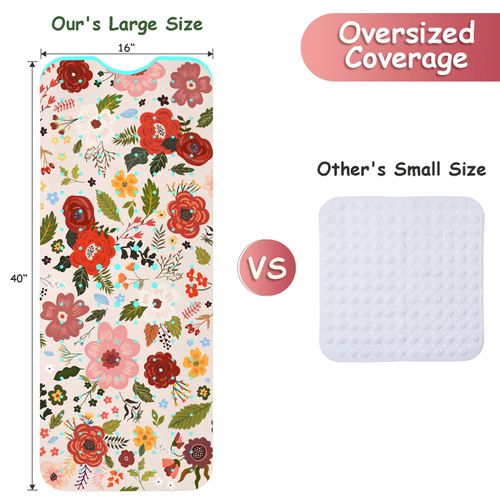 Bathtub Mat Non Slip, Bohemia Extra Long Bath tub Mat Shower Floor Mat with Suction Cups and Drain Holes for Adults Kids Elderly 39.5 X 15.8 Inch