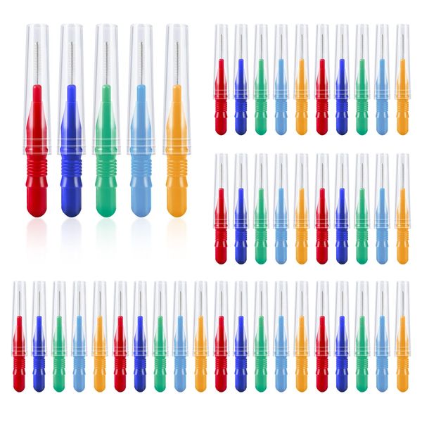 Annhua 100 Pieces Interdental Brushes, Tooth Cleaning Tool with Storage Box (Orange, Dark Blue, Red, Green, Light Blue)