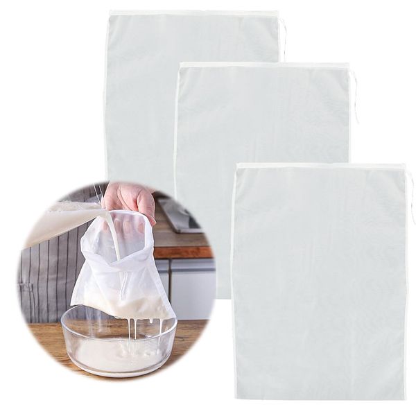 VIDETOL 10 PCS Nylon Fine Mesh Straining Bags, 60cm x 45cm Reusable Nut Milk Bags, Washable Filter Bags with Rope for Juice, Wine, Yogurt