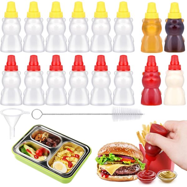 16Pcs Mini Condiment Squeeze Bottles,25 ML Mini Ketchup Bottle for Lunch Box Pla