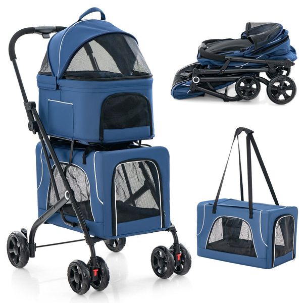 Double Pet Stroller for 2 Dogs or Cats w/ 2 Detachable Carriers Safety Belt