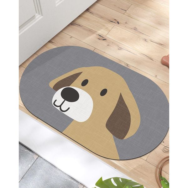 LUMI Adorable Flat Door Mat, Ultra-Thin, Absorbent, Non-Slip, Perfect for Kids' Spaces and Play Areas with Lovable Animal Prints, 17.5"x29.5", Brown Dog