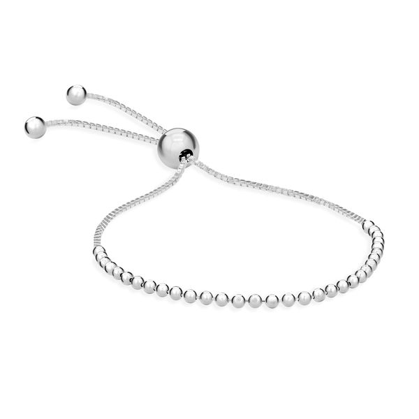 Tuscany Silver Women's Beaded Adjustable Slider Bracelet - 10cm/4-23cm/9" (Silver)