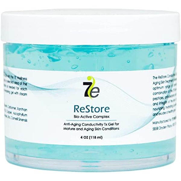 7E Wellness ReStore Conductive Gel with Bio-Active Complex - 4oz - Facial Skin Care Products with Green Tea Extract, Hyaluronic Acid, and Collagen Peptides - Anti Aging and Skin Tightening