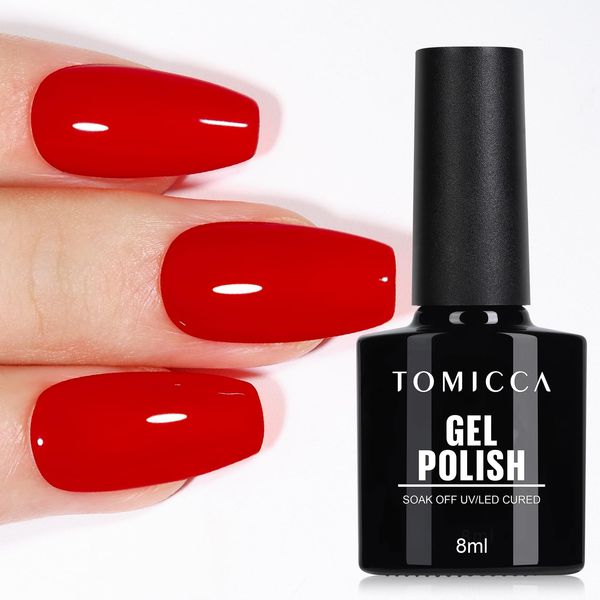 TOMICCA Gel Nail Polish- Red Color Gel Nail Polish Soak Off Nail Lamp Nail Art Manicure Salon DIY at Home, 8ml