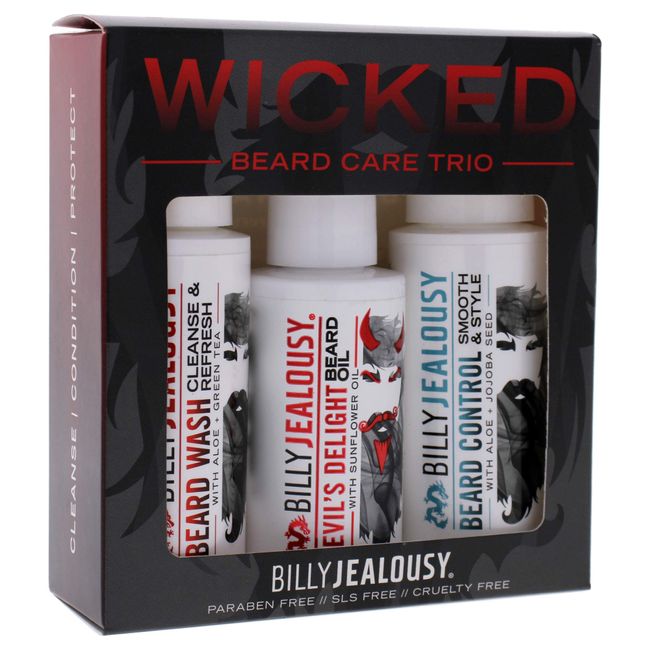 Billy Jealousy Wicked Beard Trio Kit with Beard Wash, Leave-In Beard Control and Devil’s Delight Beard Oil to Cleanse, Nourish, Soften & Strengthen your Facial Hair