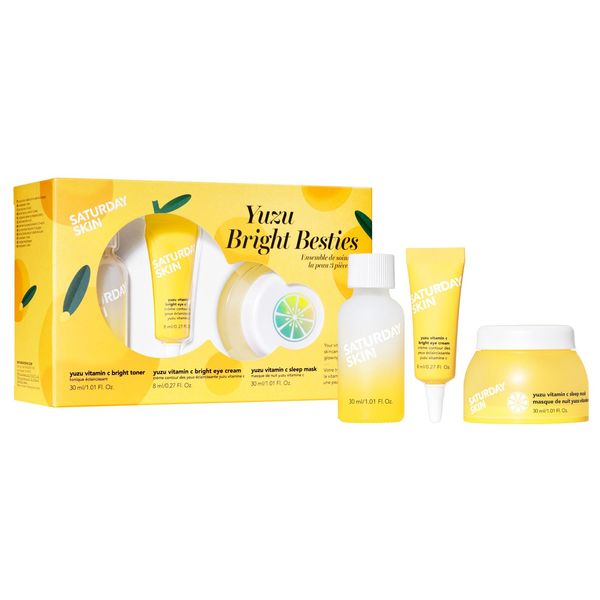 Saturday Skin 3-Piece Skin Care Set Yuzu Vitamin C Sleep Mask Yuzu Vitamin C Bright Toner and Eye Cream Overnight Facial Masks Korean Beauty Best Vitamin C Skincare Set