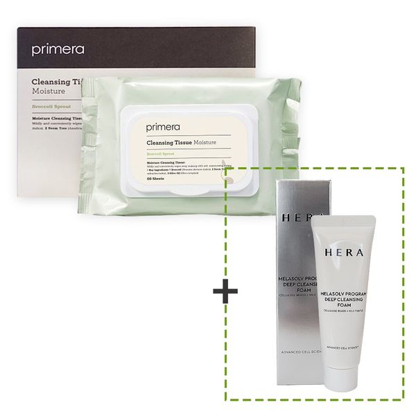 Primera Moisture Cleansing Tissue 60 Sheets + Hera Melasolve Cleansing Foam 50ml