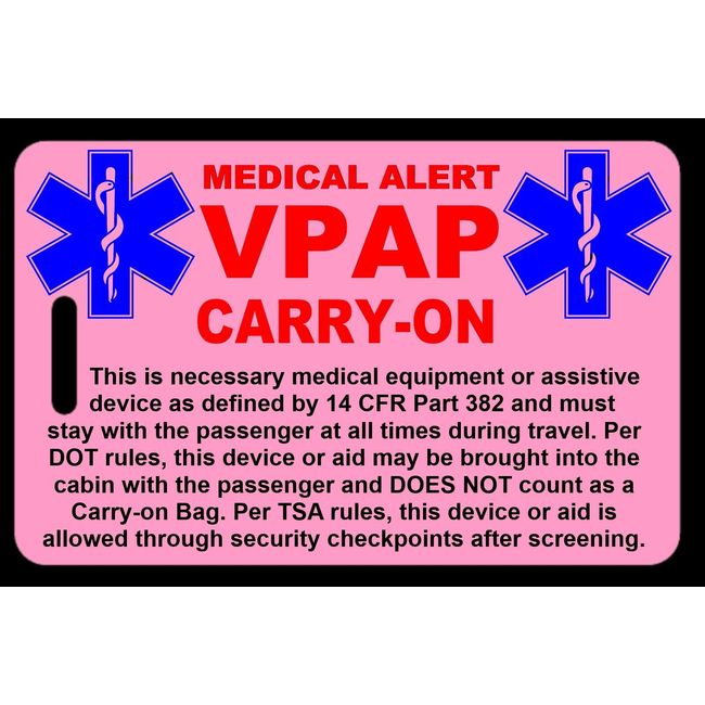 Pink Carry-On VPAP  Bag Tag - TSA - Sleep Apnea