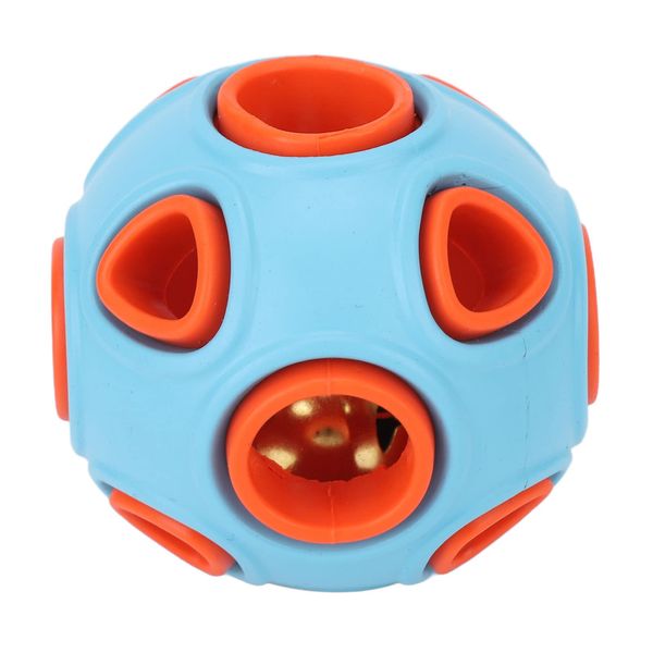 COSMICROWAVE Dog Toy Ball Bite Resistant Rubber Interactive Pet Food Dispensing Toy Ball with Bell Sound Dogs Cats Shock Absorbing Bouncy Entertainment Indoor Outdoor Safety Design (Blue Orange)