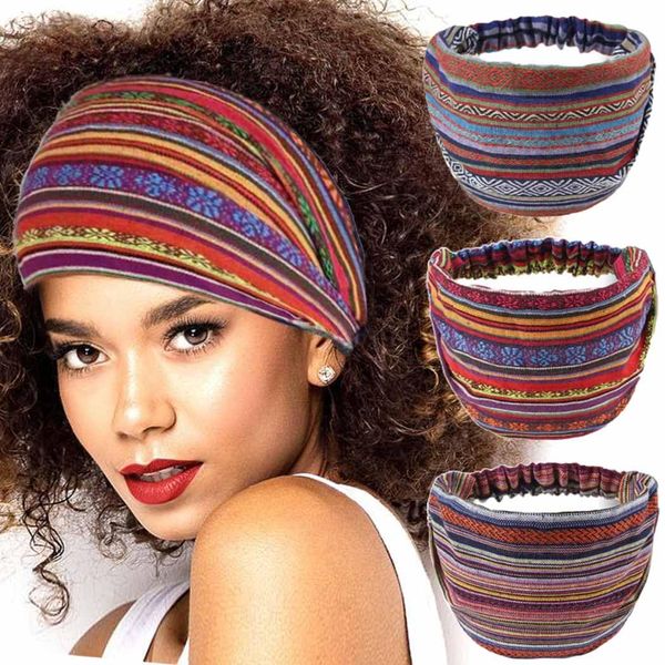 GORTIN Extra Wide Headbands Stretch Boho Head Wrap Turban Hair Bands Elastic Head Bands Cloth Hair Accessories for Women and Girls Pack of 3