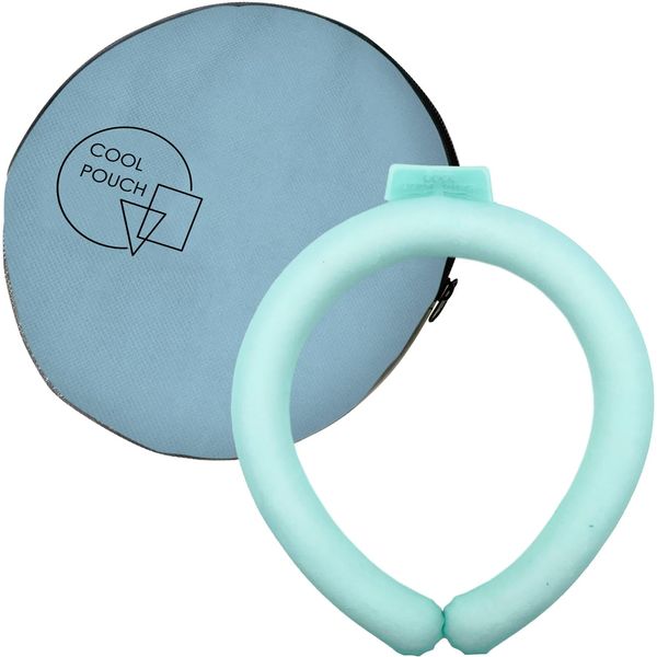 Neck Ring, PCM Cool Ring, Cooling Pouch Included, Set (M Size/Neck Ring: Green/Pouch: Blue) 28°, Outdoor Cooling Sensation, Dedicated Case