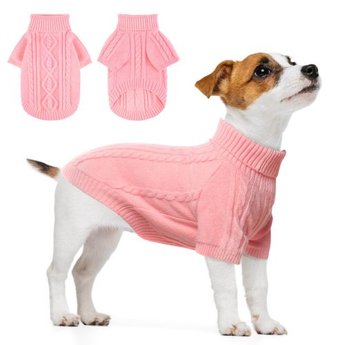BEAUTYZOO Small Dog Sweater Female Male, Fleece Dog Winter Sweater for Small Girl Boy Dogs, Pink Warm Cute Puppy Pullover Sweater, Thick Turtleneck Pet Cold Weather Clothes Cable Knitwear, Pink S
