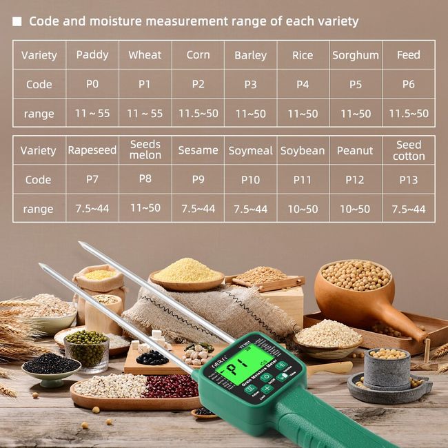 Compact Grain Moisture Meter Double Probe Hygrometer Voice Broadcast  Function LED Display Sensor for Bean Paddy 