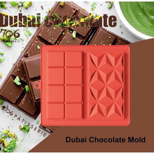 Chocolate Molds Silicone,Food Grade Chocolate Mold for Dubai Chocolate Bar Pistachio,Chocolate Bar Mold Deep Silicone,Thick Candy Bar Molds (Red brown 2 in 1)