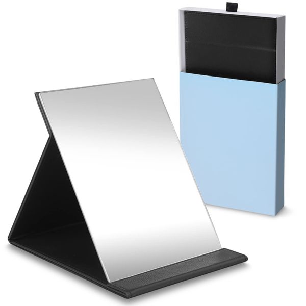ICHIFUJI Stand Mirror, Tabletop Mirror, Stand Mirror, Cosmetic Mirror, Angle Adjustable, Foldable, (M, Black)