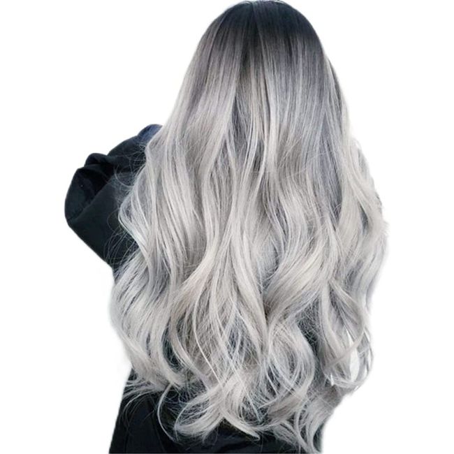 26'' Perücke Grau Damen Ombre Silber Grau Lang Lockig Natürlich Synthetische Haar Perücken Für Frauen, Alltag Cosplay Kostümparty Halloween Grey Wig