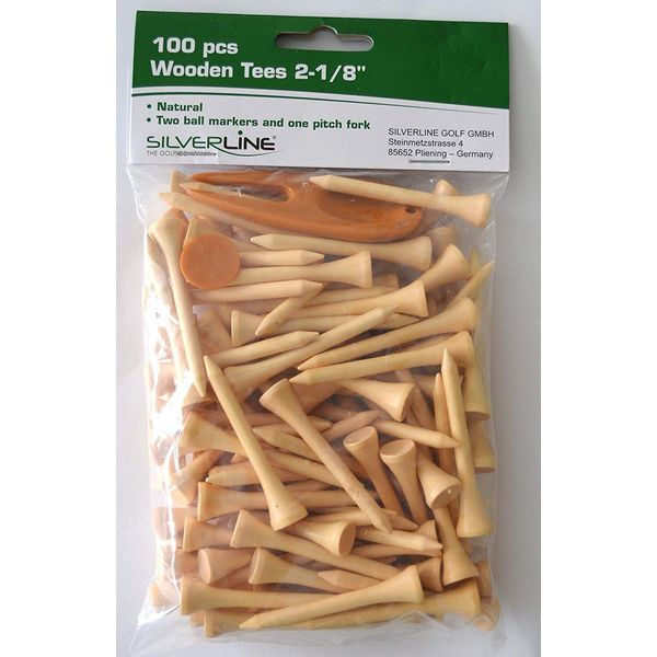 Silverline 2 1/8 Holztees, 100 STK. Natur
