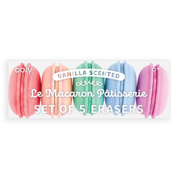 OOLY Le Macaron Patisserie Vanilla-Scented Erasers for Pencils, 1.75" - Set of 5 Macaron Erasers for School, Home, or Office - Mix and Match Puzzle Erasers - Scented Erasers for Kids and Adults