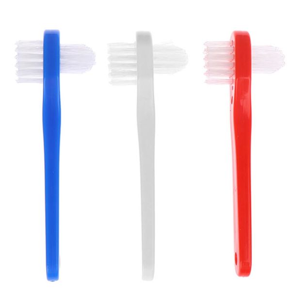 Healeved Double-Sided Bristles Denture Brush - 3Pcs Denture Cleaning Brush Set , Small Multi-Layered Bristles Denture Toothbrush for False Teeth Cleaning